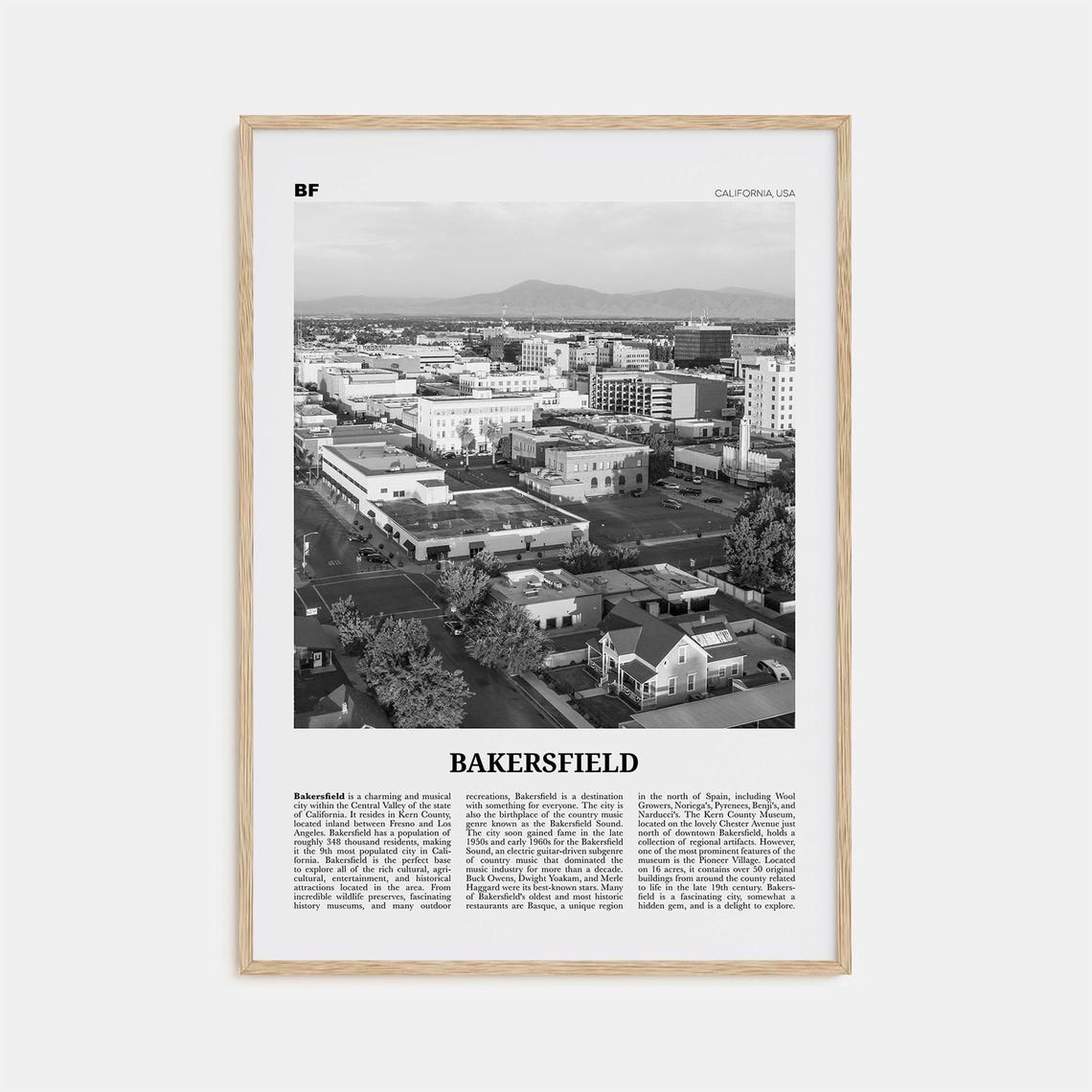 Bakersfield Black and White Travel Poster, California