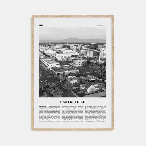 Bakersfield Black and White Travel Poster, California