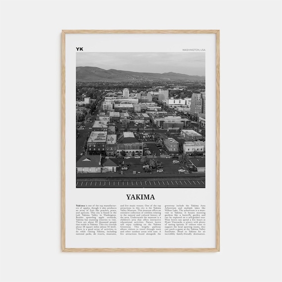Yakima Black and White Travel Poster, Washington Map