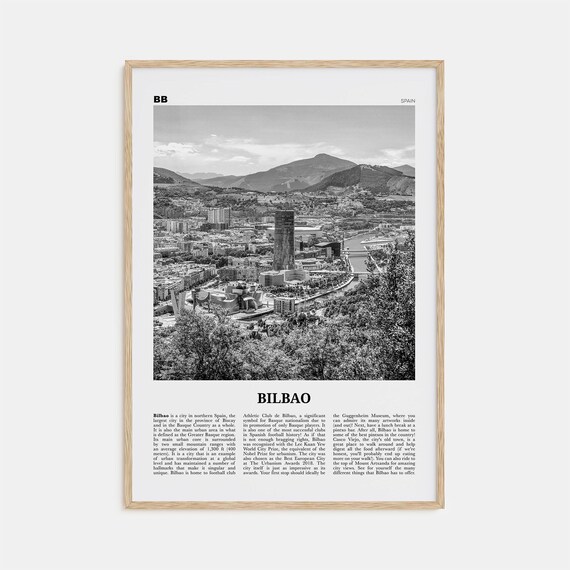 Bilbao Black and White Travel Poster, Spain, Biscay