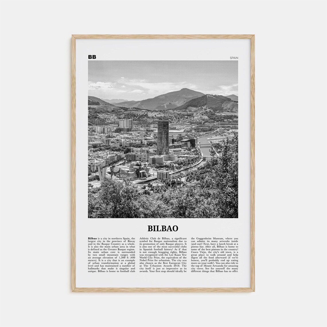 Bilbao Black and White Travel Poster, Spain, Biscay