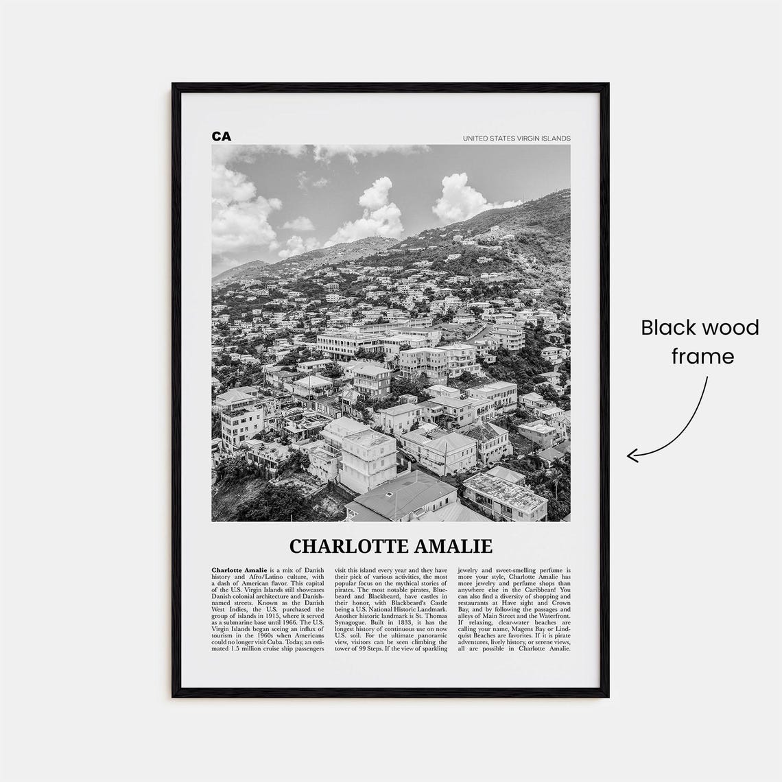 Charlotte Amalie Print Black And White Charlotte Amalie Wall Art Charlotte Amalie Poster Charlotte Amalie Photo Virgin Islands - Image 3