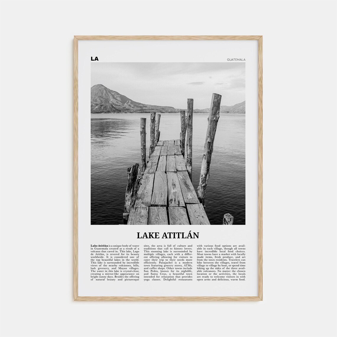 Lake Atitlan Black and White Travel Poster Print