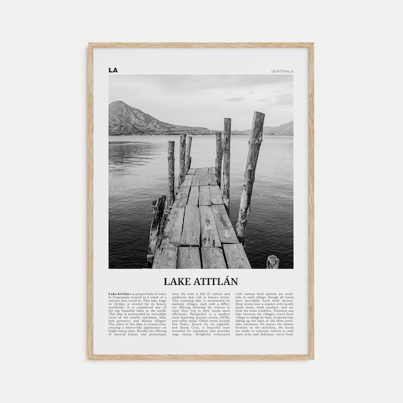 Lake Atitlan Black and White Travel Poster Print