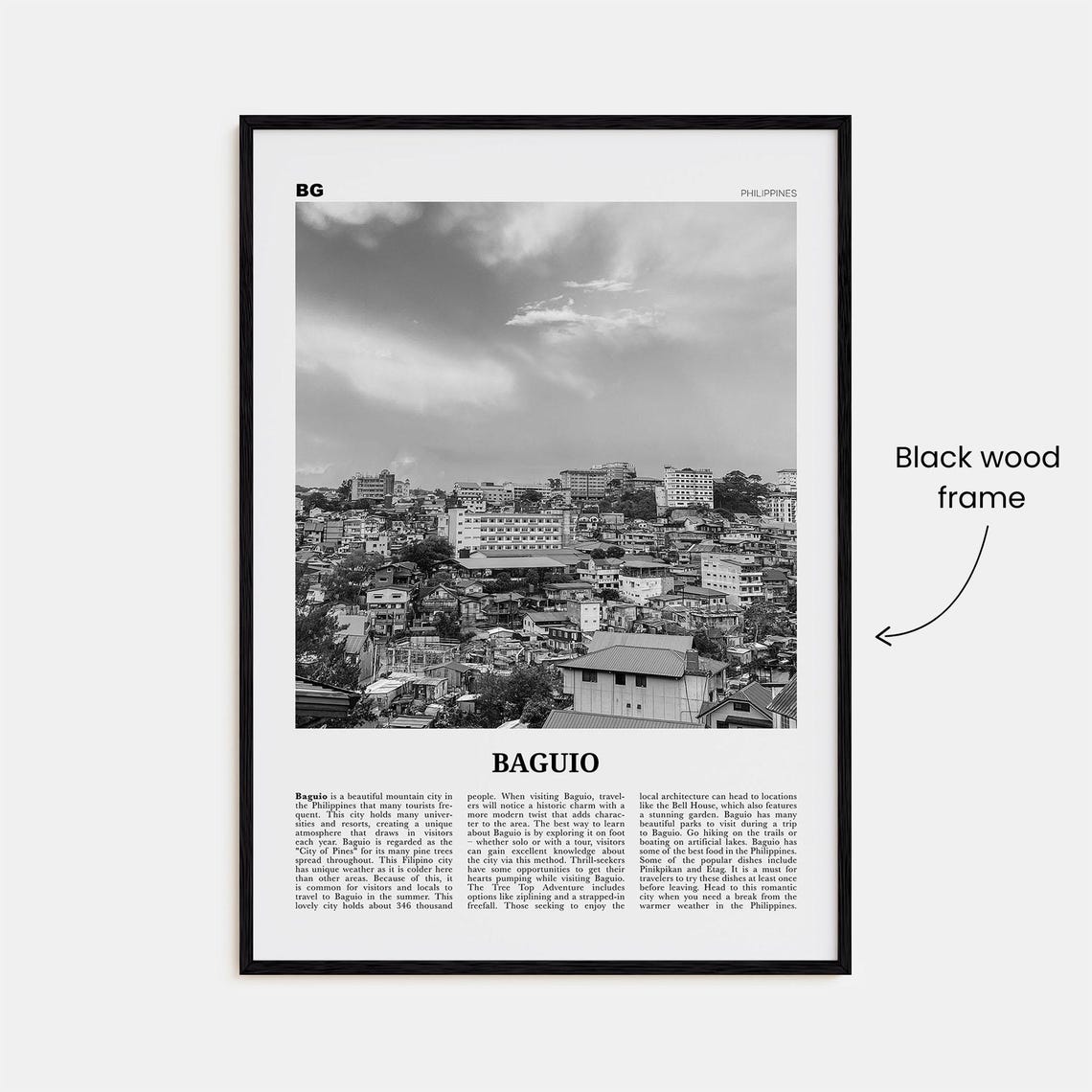Baguio Black And White Map Travel Poster - Image 3