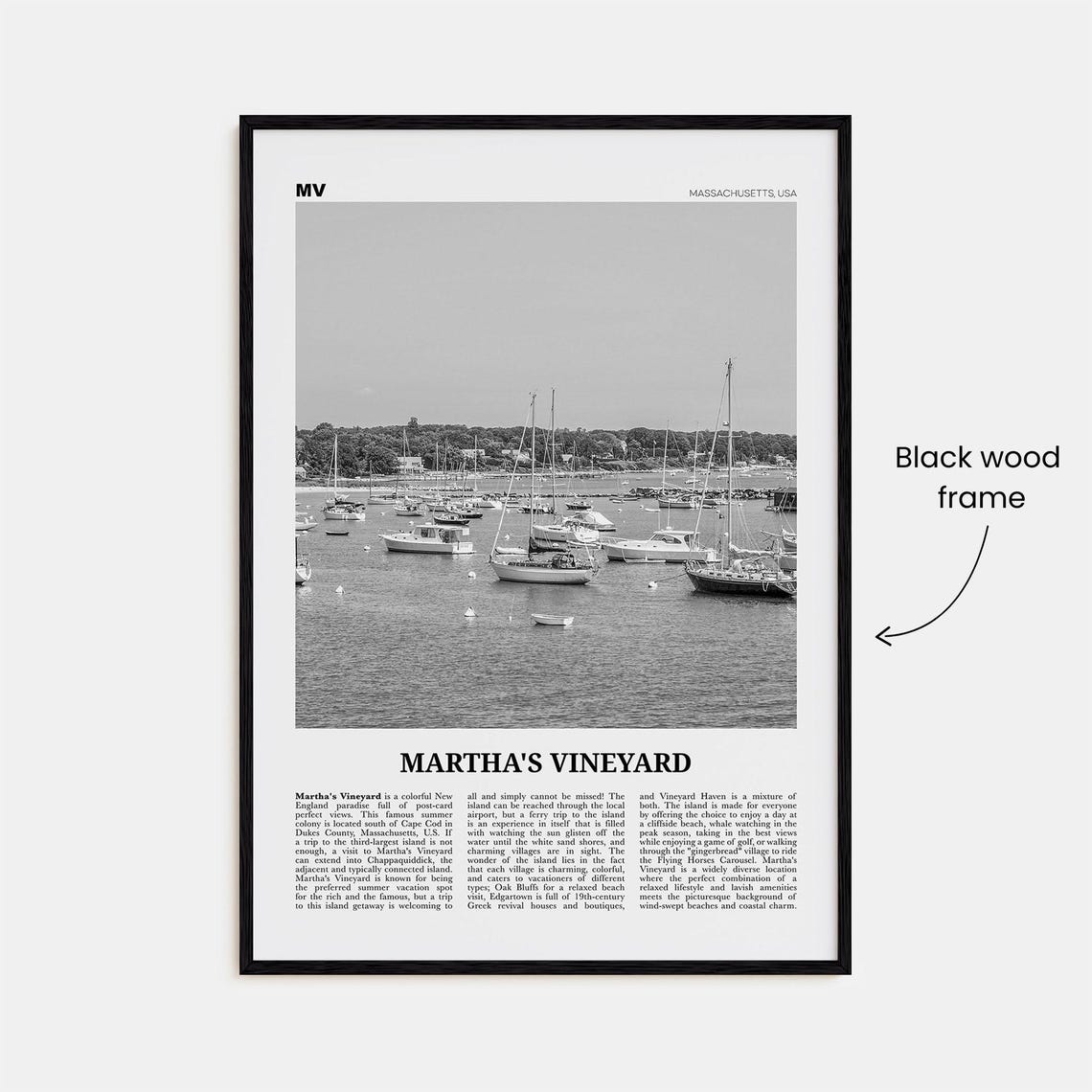 Martha's Vineyard Black and White Travel Poster - Image 3