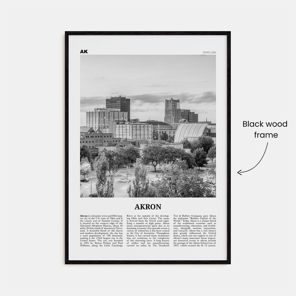 Akron Black and White Travel Poster, Ohio, USA - Image 3