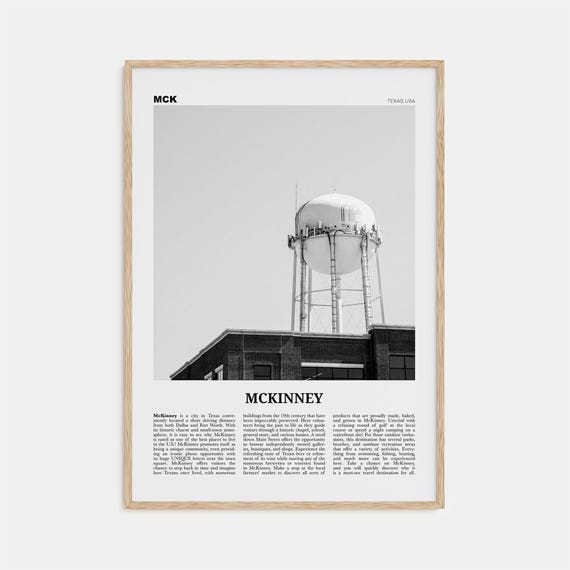 McKinney Black and White Travel Poster, Texas USA
