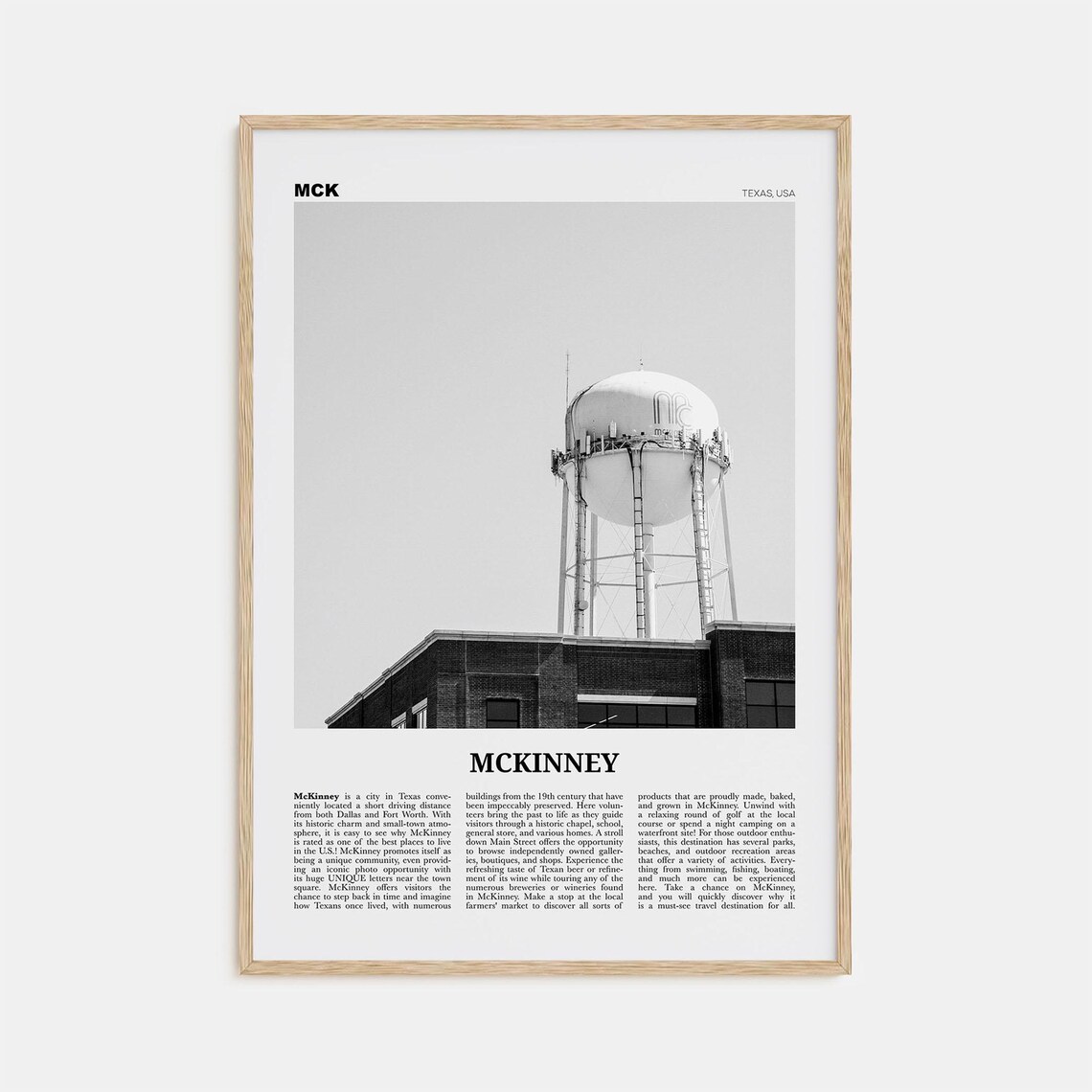 McKinney Black and White Travel Poster, Texas USA