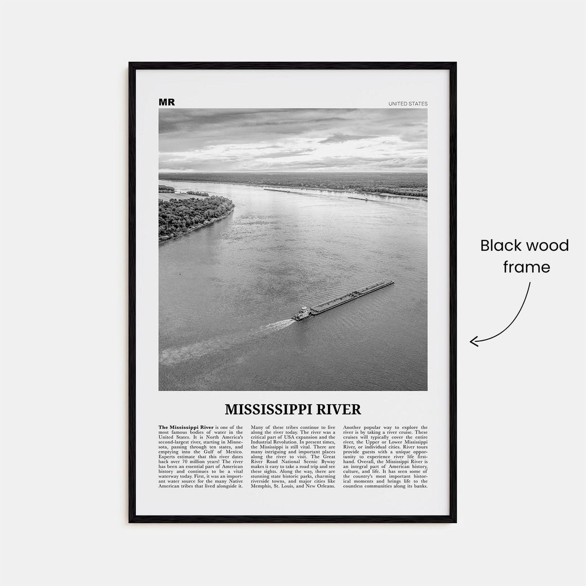 Mississippi River, Black and White Travel Poster - Image 3