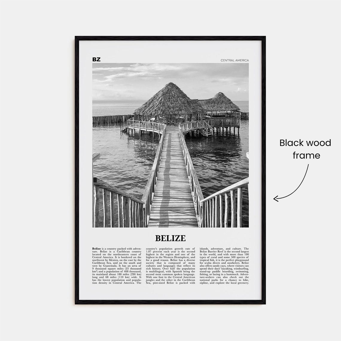 Belize Black And White Travel Poster, Central America - Image 3