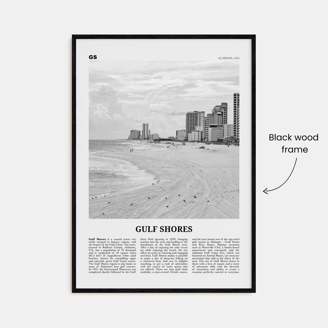 Gulf Shores Black and White Travel Poster, Alabama - Image 3