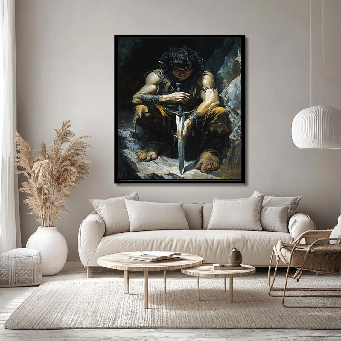 Brooding Seated Warrior With Sword Dark Adventure Art Poster - Image 2