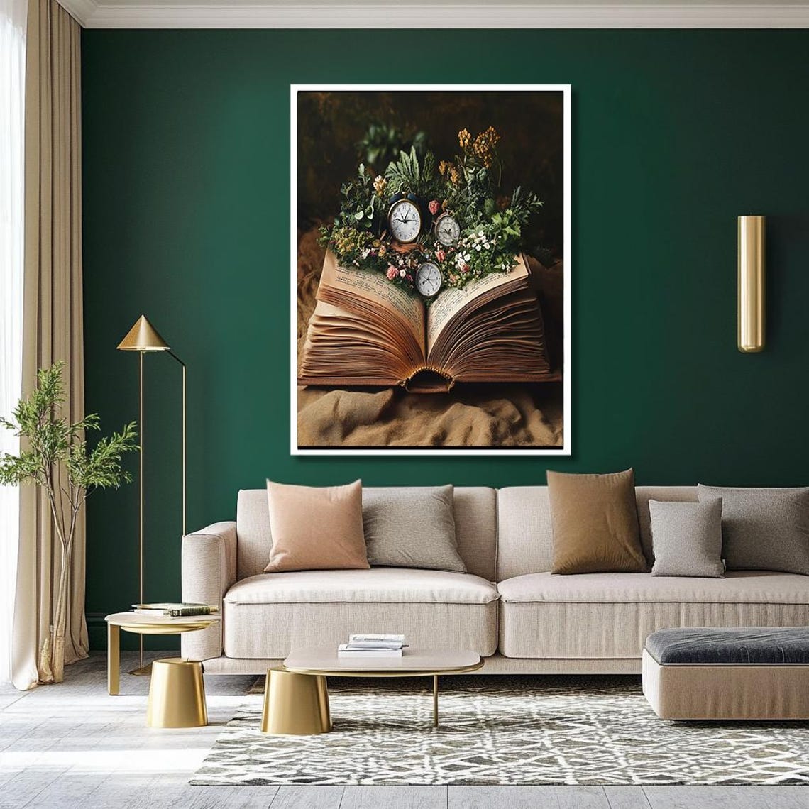 Open Book With Clocks And Wildflowers Surreal Literary Poster - Image 2