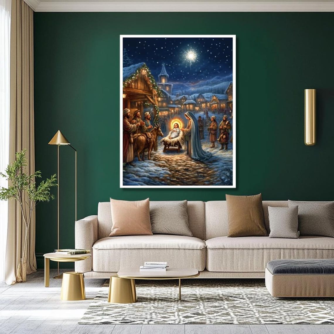 Snowy Village Nativity Night With Star Of Bethlehem Scene Poster - Image 2
