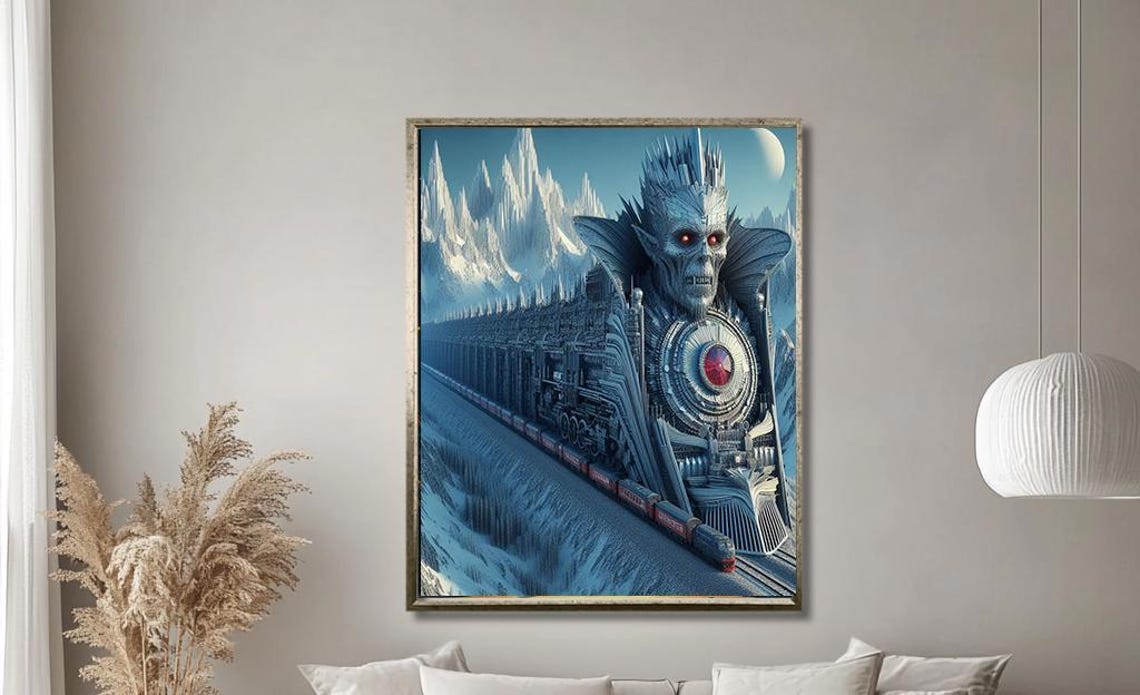 Surreal Ice Train Mechanical Frost Giant Winter Fantasy Poster