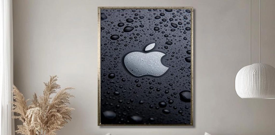 Metallic Apple Logo With Water Droplets Sleek Tech Art Poster