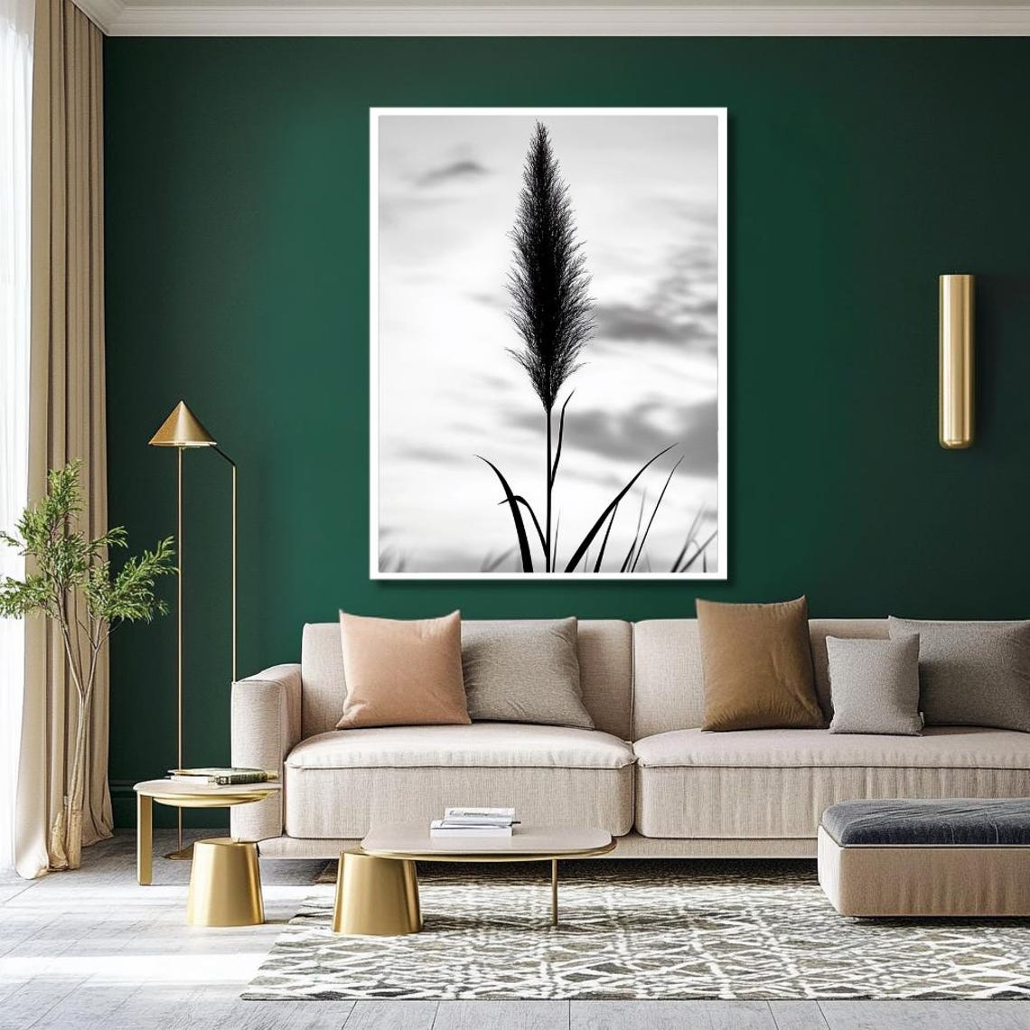 Minimalist Black And White Pampas Grass Botanical Wall Poster For Home - Image 2