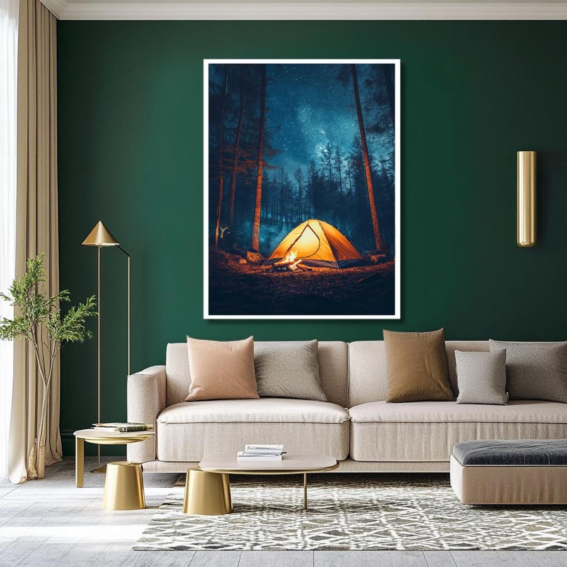 Starlit Forest Camping Wall Art Cozy Tent And Campfire Under Starry Night Sky Tranquil Nature Decor For Living Room Large - Image 2