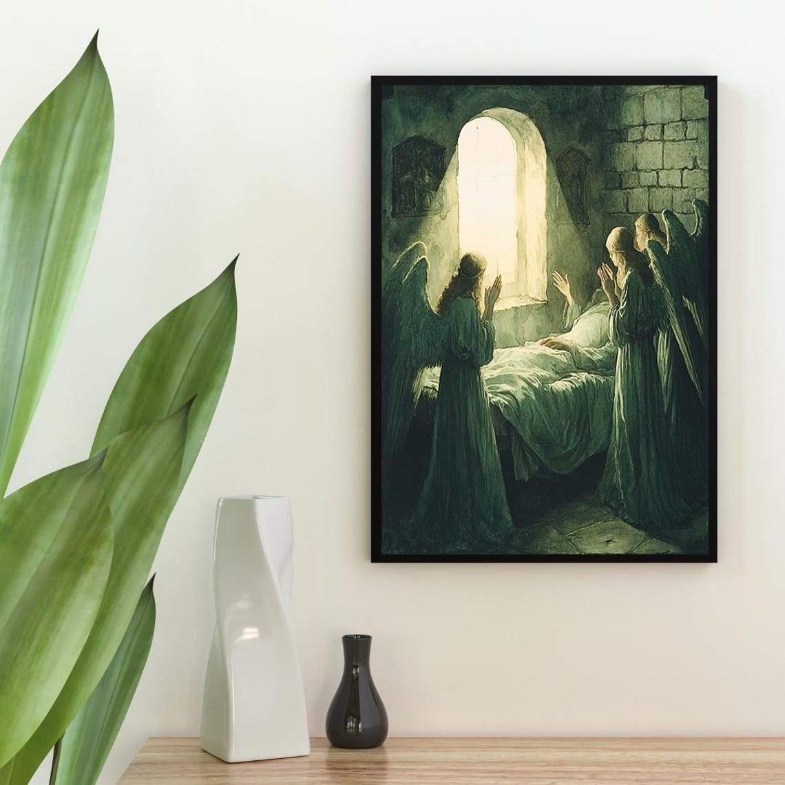 Mystical Angels Wall Art Gothic Cathedral Light Print Religious Medieval Scene Wall Decor - Image 3