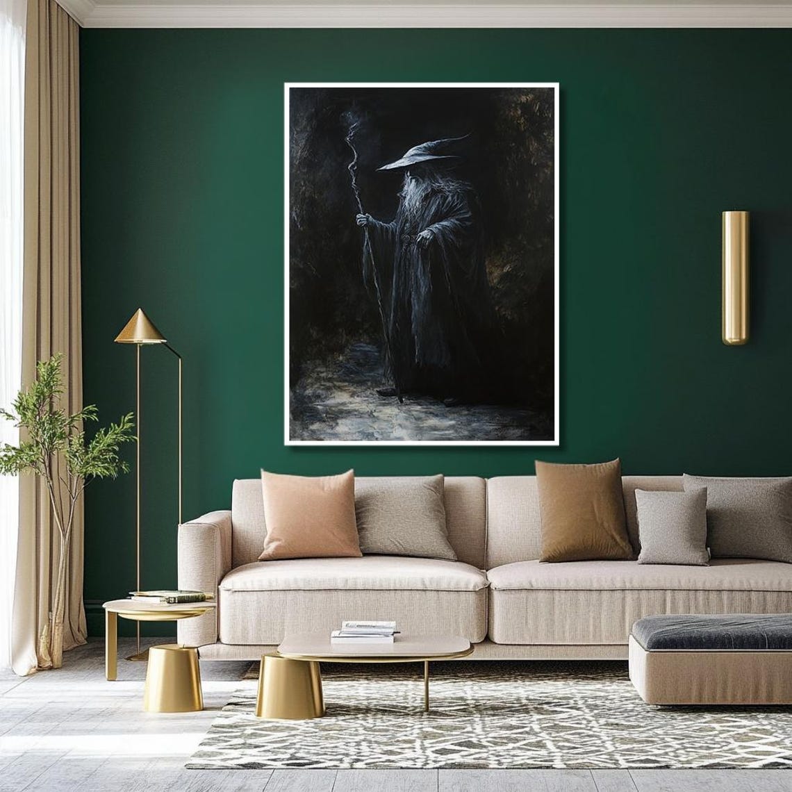 Dark Fantasy Throne Art Mysterious Wizard In Shadowy Realm Monochrome Epic Wall Decor For Fantasy And Gothic Interiors - Image 2