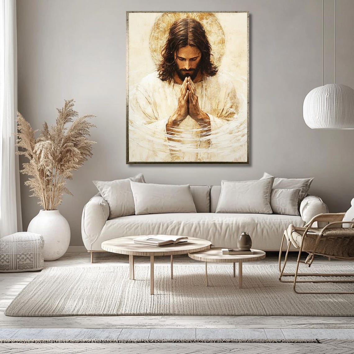 Praying Jesus Christ Hands Together Golden Halo Portrait Poster - Image 3