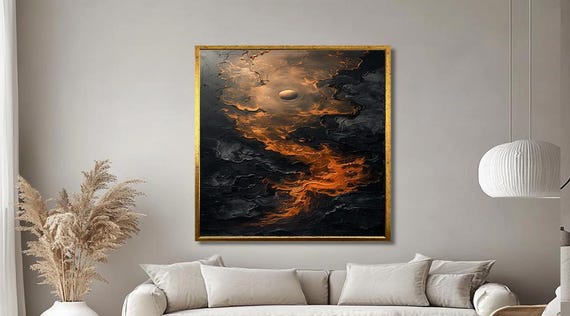 Abstract Fiery Cloud Print Dramatic Dark Sky With Glowing Embers Bold Atmospheric Wall Art For Living Room Or Office