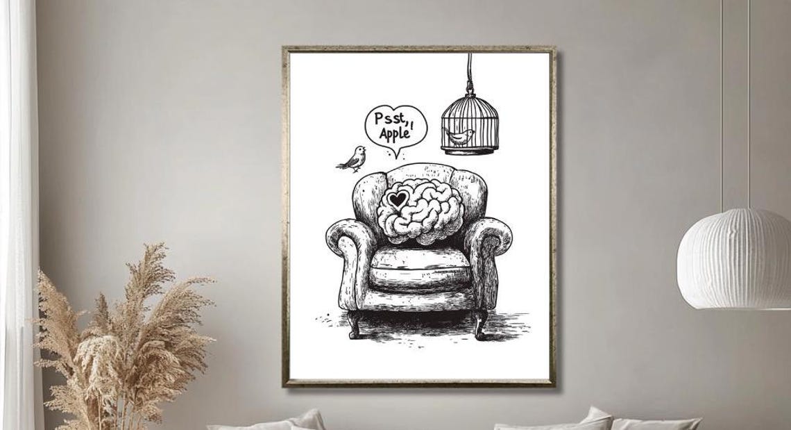 Whimsical Brain In Armchair Birds Speech Bubble Sketch Poster