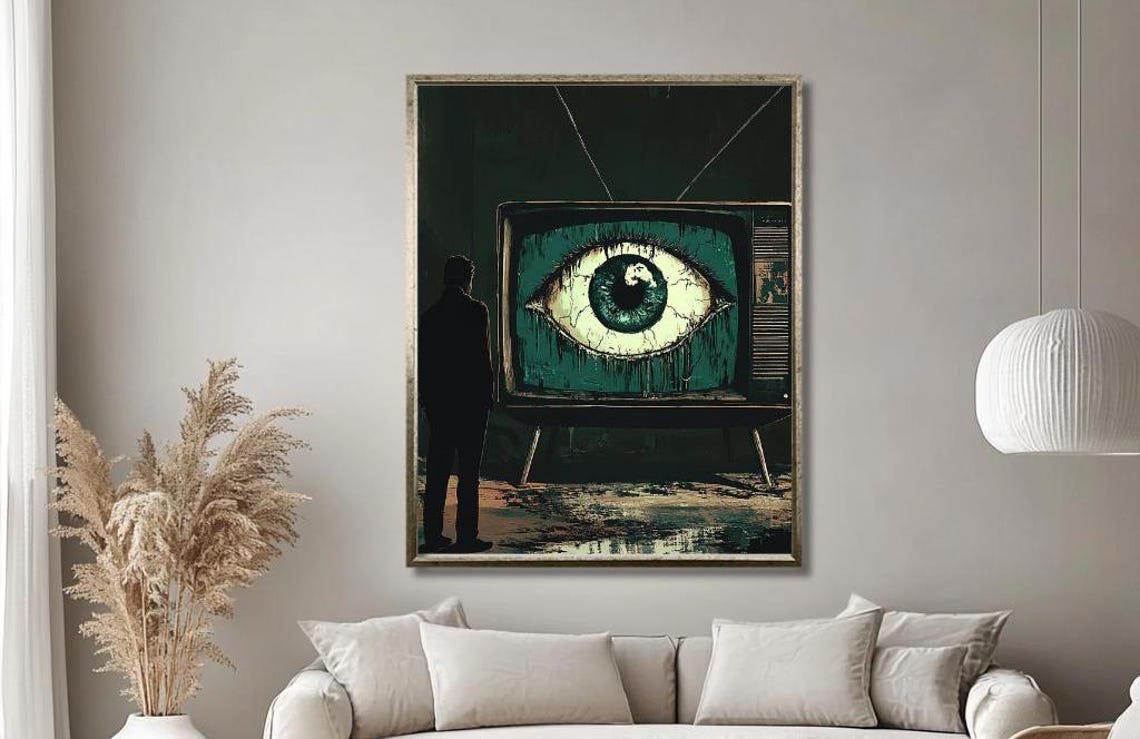Surreal Eye In Vintage TV Dark Conceptual Retro Surreal Art Poster