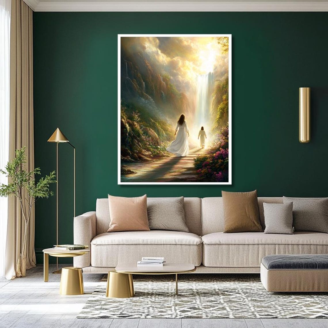 Paradise Waterfall Wall Art Heavenly Path Print Spiritual Journey Wall Decor Garden Of Eden Scene - Image 2