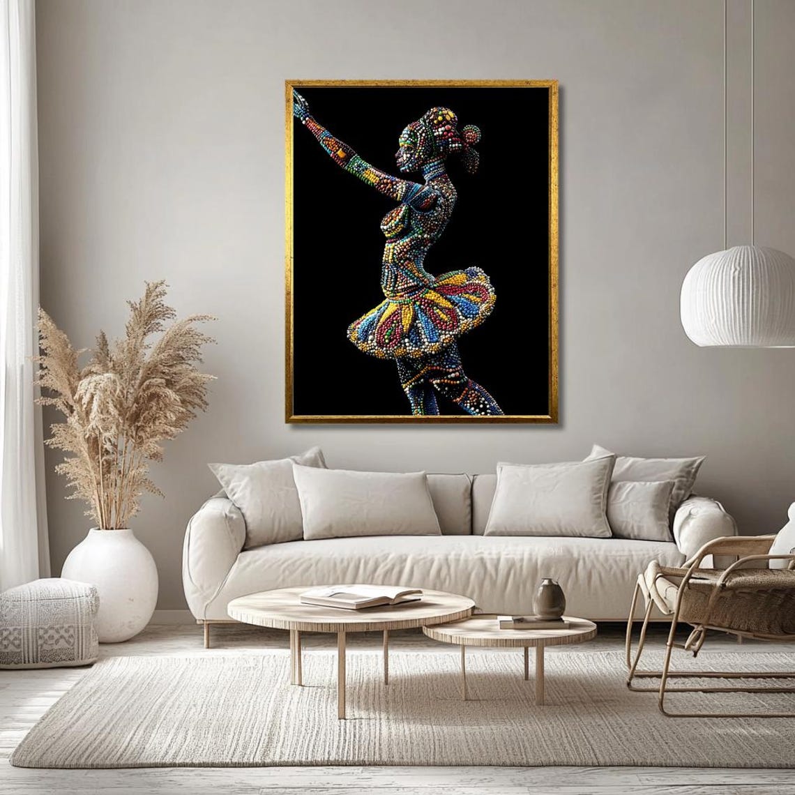 Colorful Beaded Ballerina In Profile With One Arm Raised Poster - Image 3