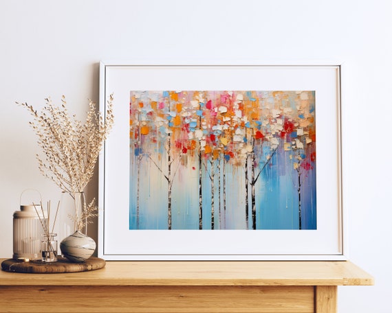 Abstract Painting Red Blue Yellow Stripes Rustic Texture Sparkling Water Reflections Pointillistic Happy Expressionism