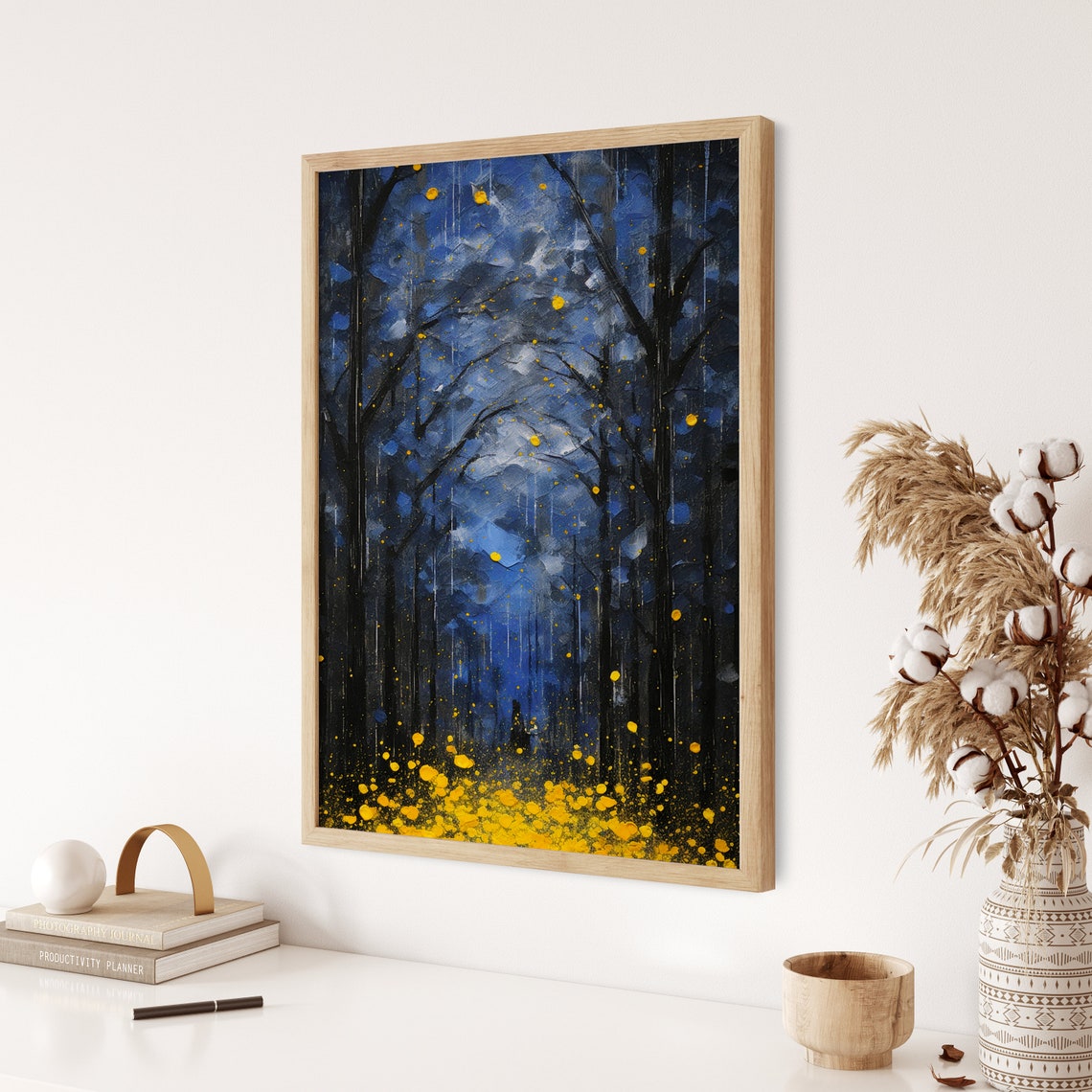 Midnight Forest With Glowing Golden Fireflies Enchanted Night Poster - Image 3
