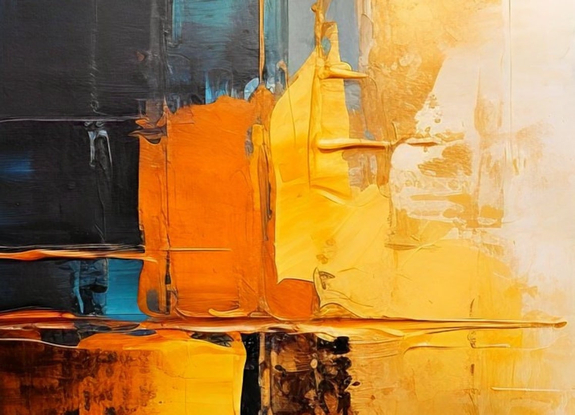 Teal and Amber Abstract Dripping Textured Modern Painting Poster - Image 2