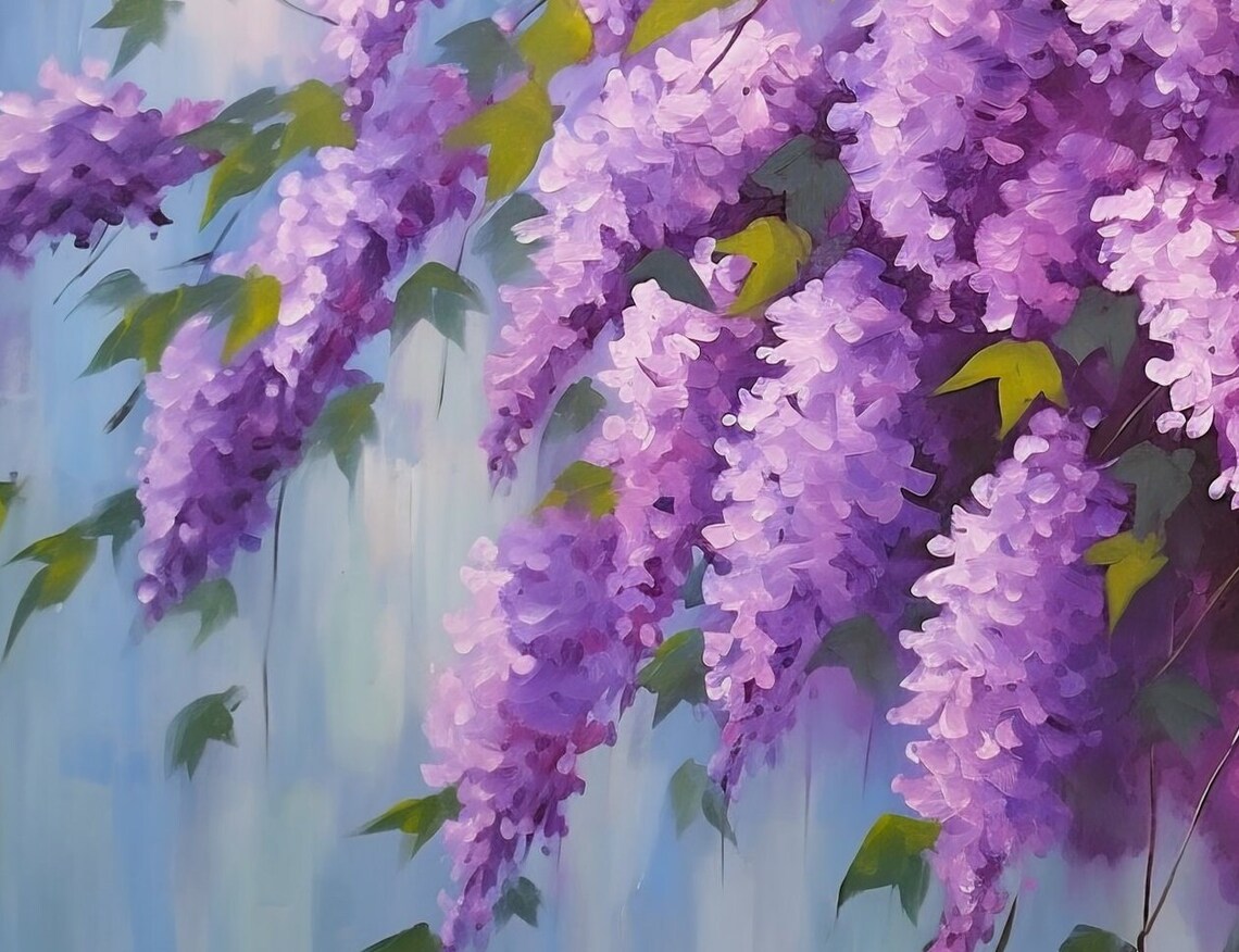 Purple Wisteria Flowers Painting Hanging Blossoms Vine Poster - Image 3