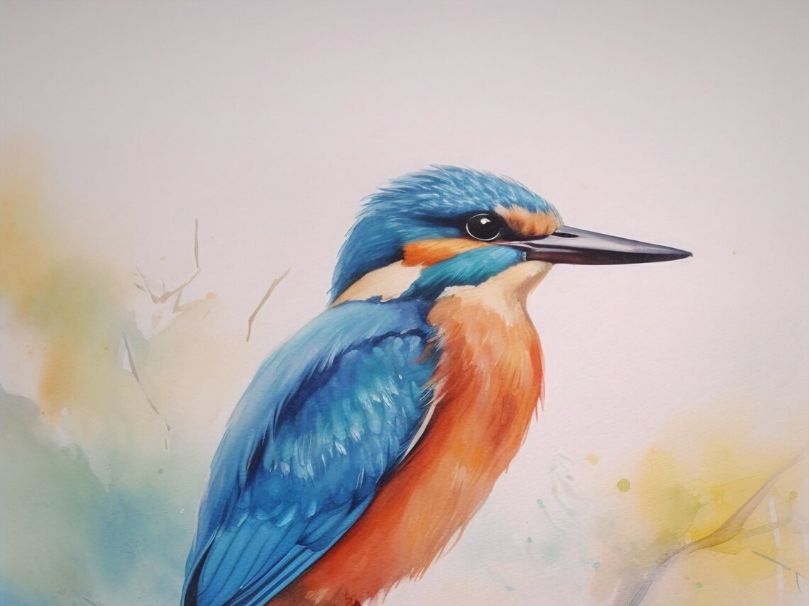 Common Kingfisher Perched On Stump Watercolor Bird Painting Poster - Image 3