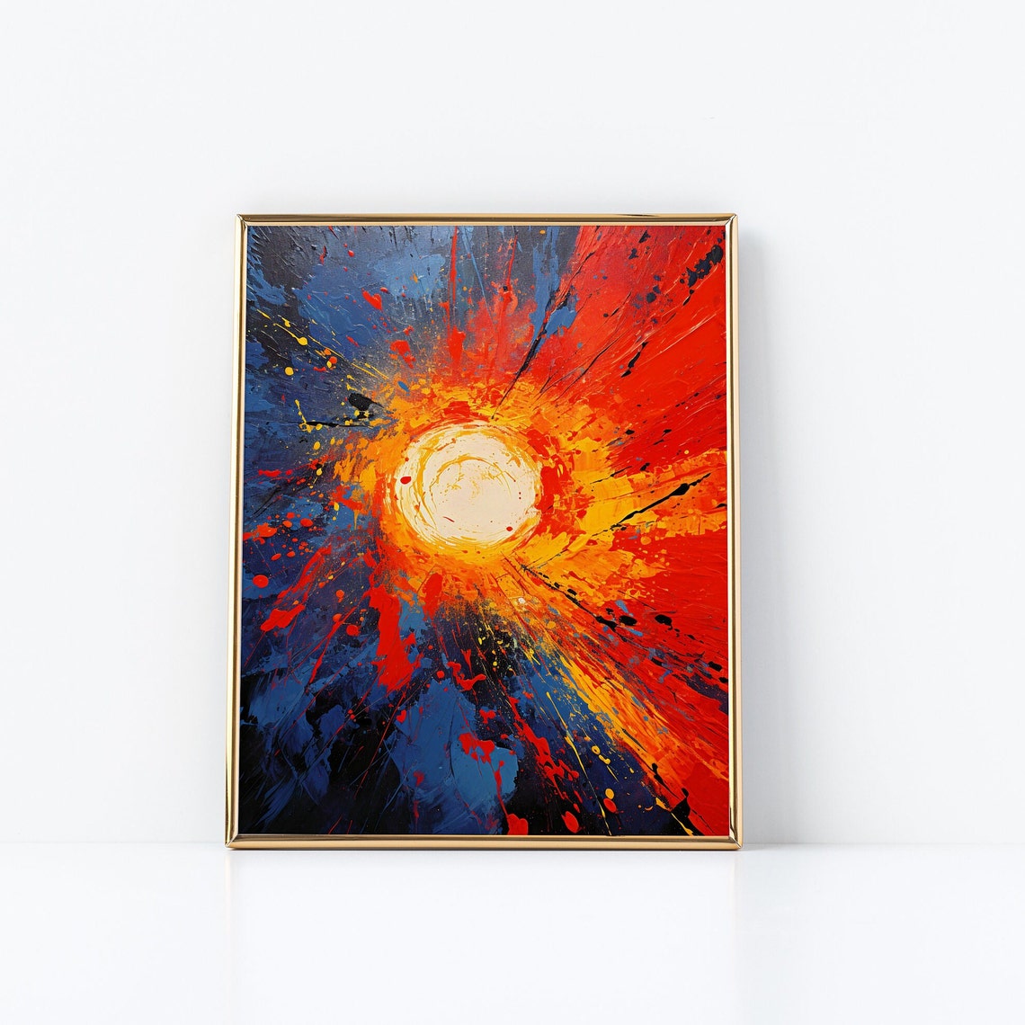 Sunburst Abstract Painting Radiant Sun Red Blue Splash Poster - Image 2