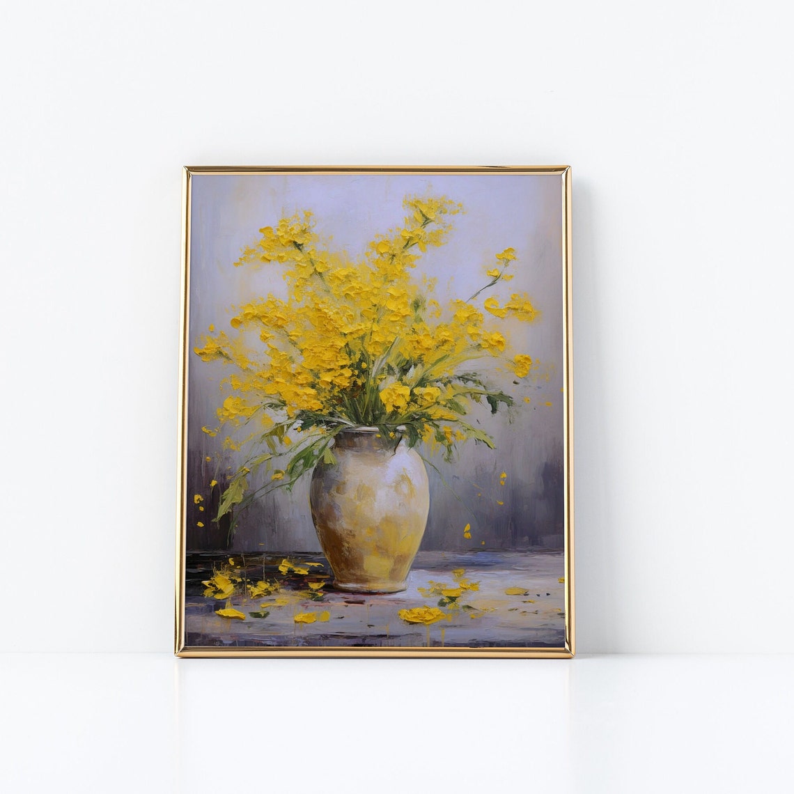 Yellow Wildflowers Painting Clay Vase Rustic Still Life Poster - Image 2
