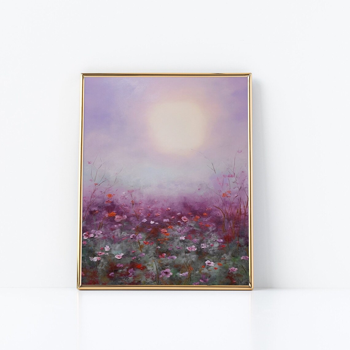 Moonlit Purple Wildflower Meadow Misty Night Floral Art Poster - Image 2