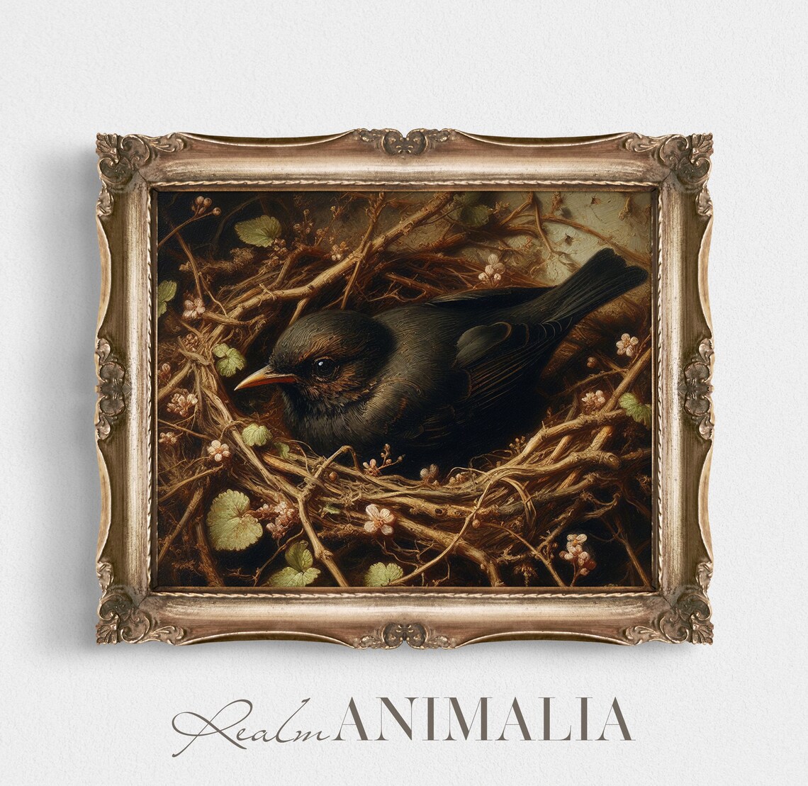 Vintage Blackbird In Nest Painting, Bird Art Print - Image 2