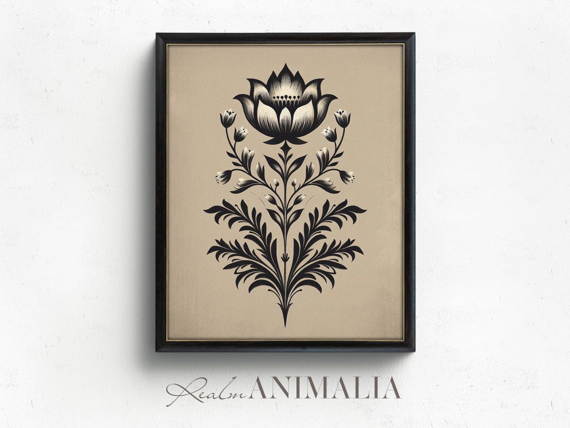 Scandinavian Folk Art Flower Black And White Botanical Wall Art - Image 4