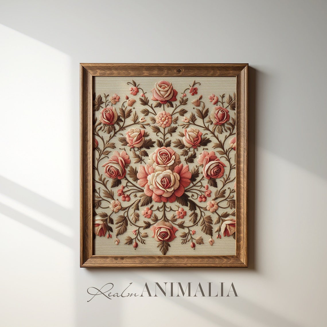 Vintage Roses Textile Embroidery Pink Floral Tapestry Botanical Poster - Image 4