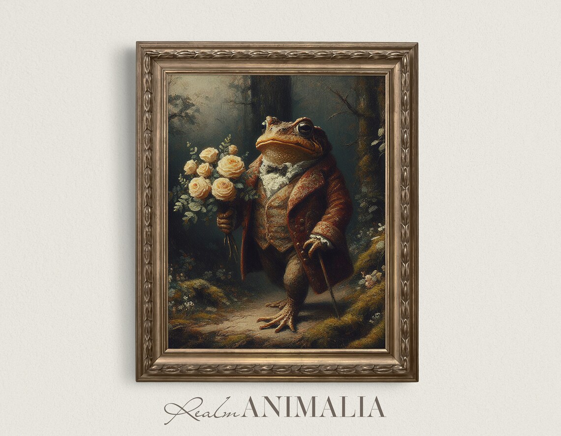Vintage Storybook Toad Painting, Whimsical Fantasy Art Print