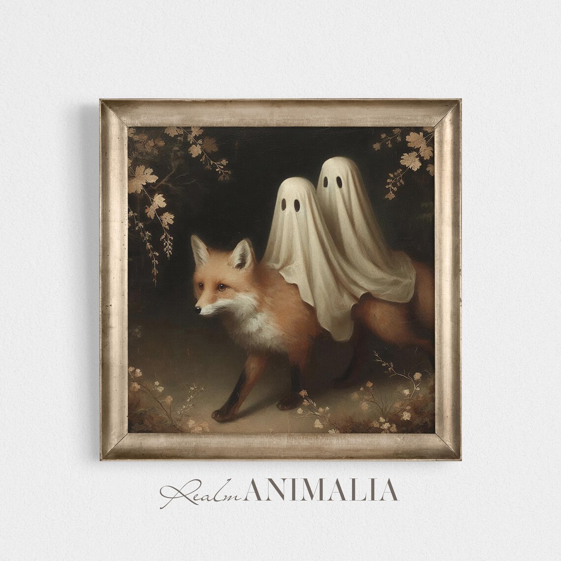 Two Ghosts Riding Red Fox Dark Autumn Forest Moody Halloween Art Poster - Image 4