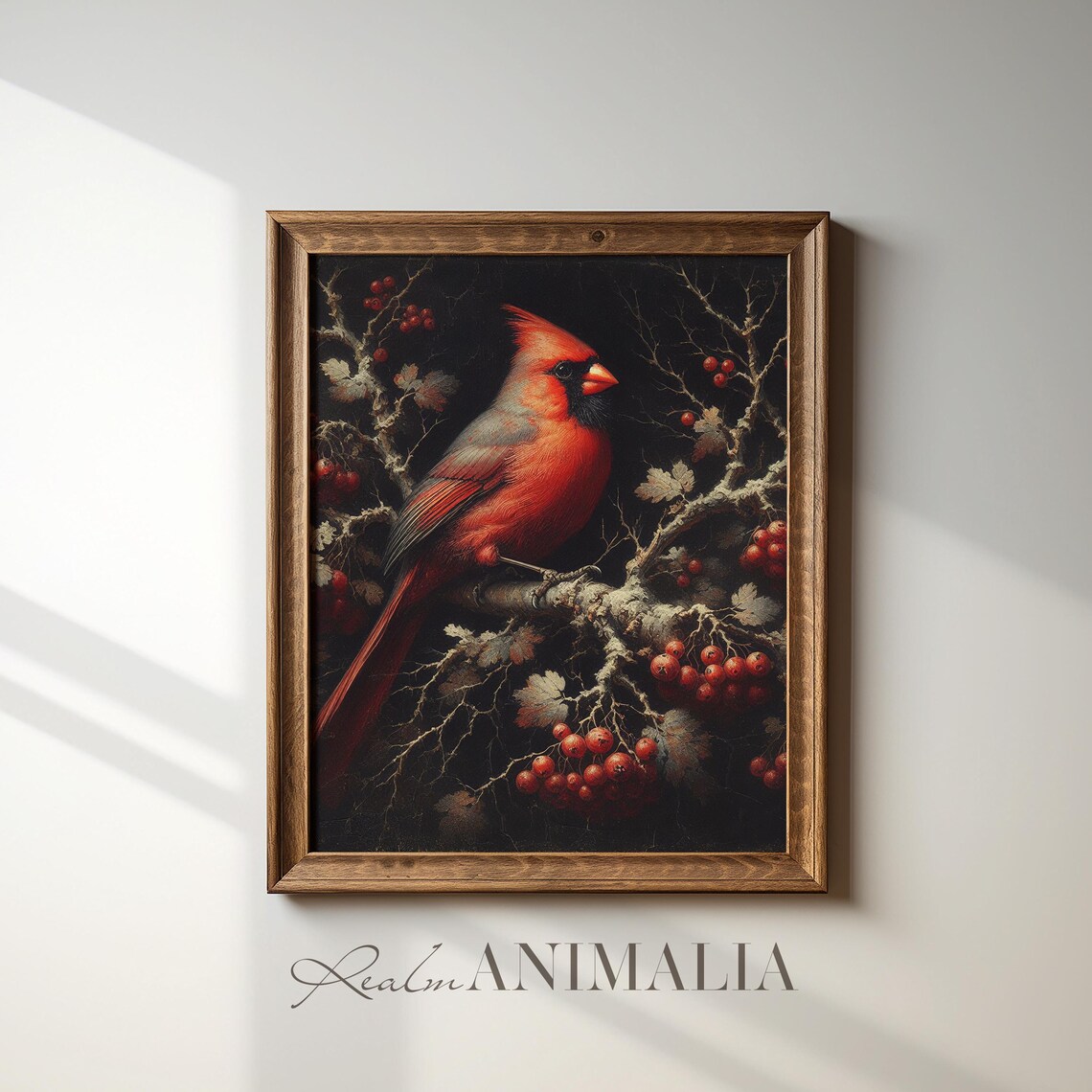 Red Cardinal Bird Art Print, Rustic Winter Portrait - Image 4