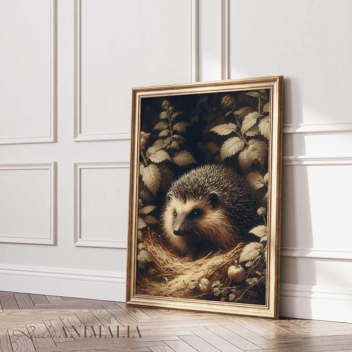 Vintage Hedgehog Painting, Moody Botanical Art Print - Image 3
