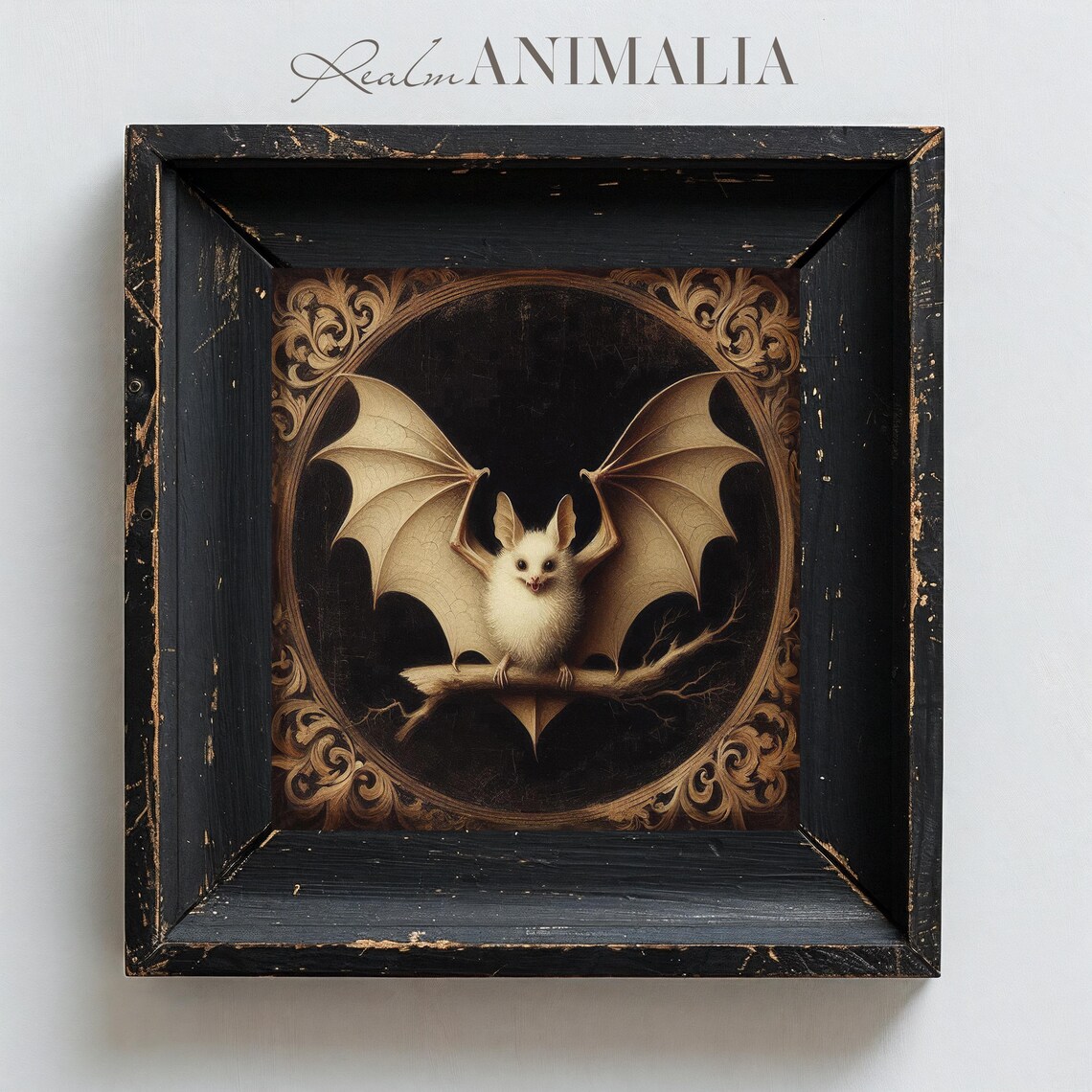 White Bat Square Print, Moody Gothic Decor - Image 3