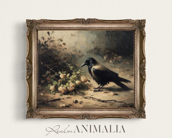 Magpie Art Painting Vintage Bird Wall Art Crow Fine Art Print Moody Rustic Botanical Nature Art Cottage Farmhouse Decor Mp002