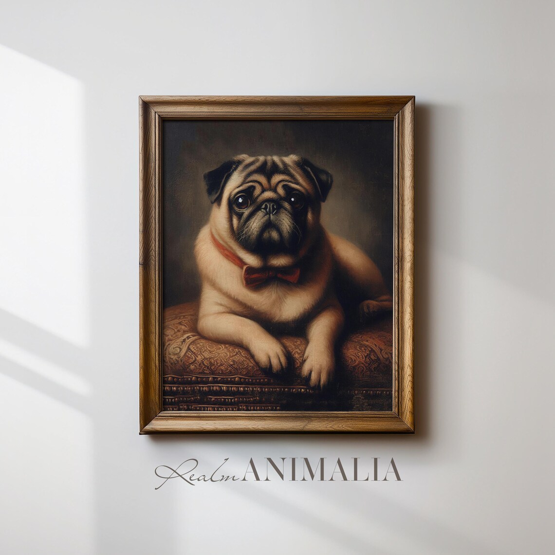 Fawn Pug With Red Bowtie Vintage Style Oil Portrait Dog Art Print - Image 2