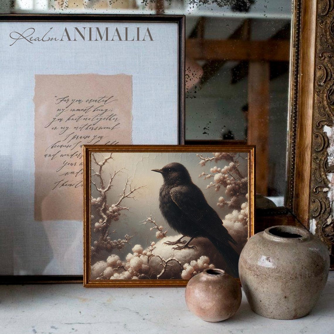 Blackbird Perched On Snowy Branch With Frosted Berries Winter Poster - Image 3